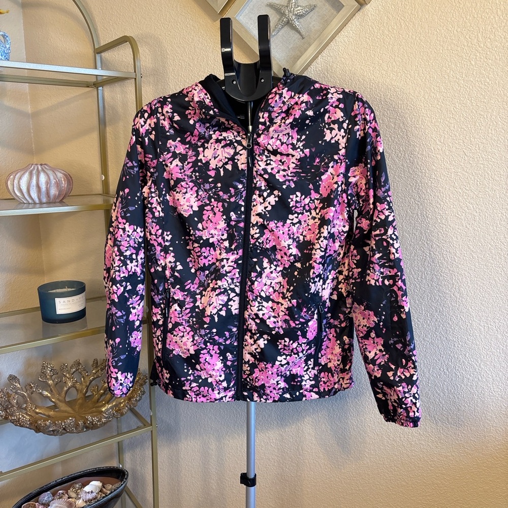 New Balance Pink Floral Print Full Zip Hooded Jacket Size S